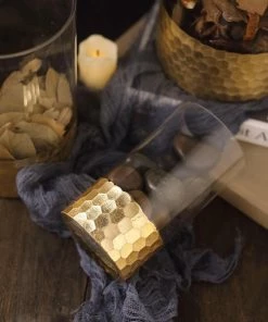 HIER_4810 Chargers & Centerpieces Set Of 3 | Glass Cylinder Vases With Gold Honeycomb Base | Glass Candle Holders | 6" | 8" | 10" 23 HIER_4810 Chargers & Centerpieces Set Of 3 | Glass Cylinder Vases With Gold Honeycomb Base | Glass Candle Holders | 6