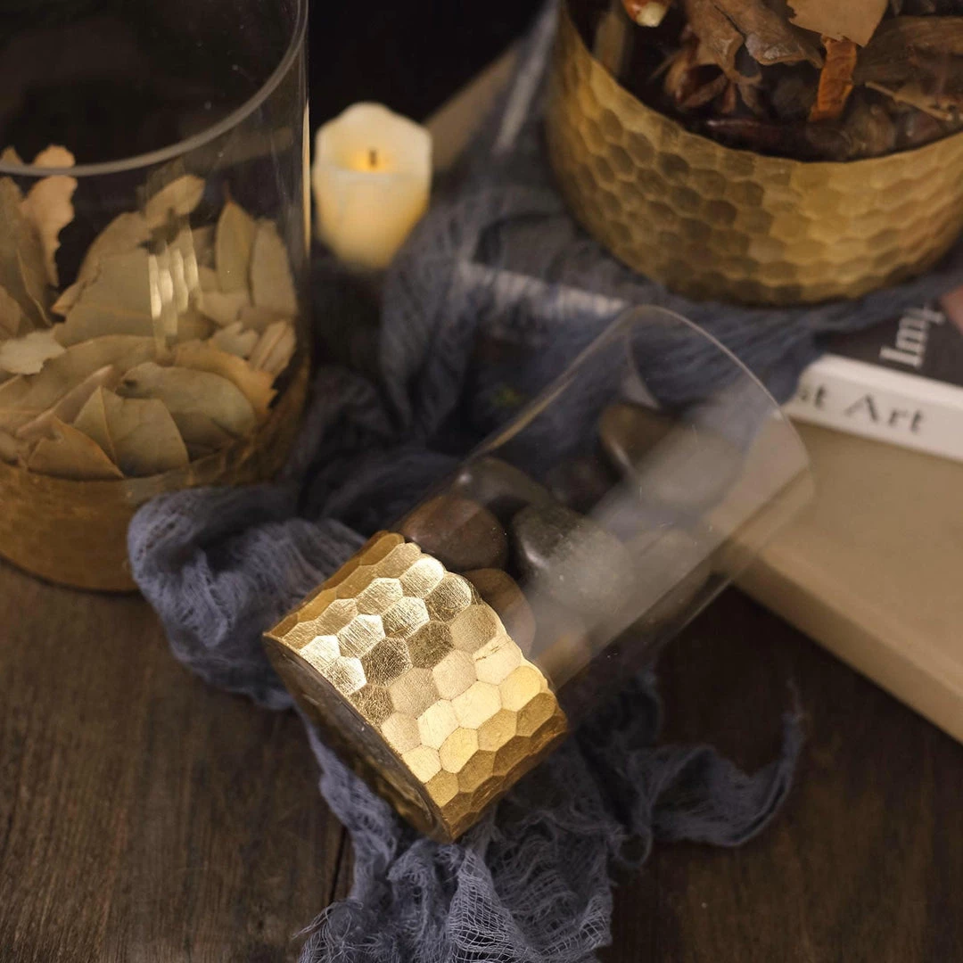 HIER_4810 Chargers & Centerpieces Set Of 3 | Glass Cylinder Vases With Gold Honeycomb Base | Glass Candle Holders | 6" | 8" | 10" 9 HIER_4810 Chargers & Centerpieces Set Of 3 | Glass Cylinder Vases With Gold Honeycomb Base | Glass Candle Holders | 6" | 8" | 10"