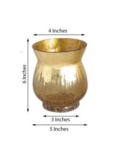 HIER_4810 Set Of 2 | 6" Gold Crackle Glass Hurricane Vase Candle Holder | Floral Vase 14 HIER_4810 Set Of 2 | 6