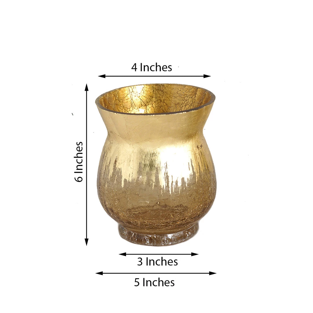 HIER_4810 Set Of 2 | 6" Gold Crackle Glass Hurricane Vase Candle Holder | Floral Vase 3 HIER_4810 Set Of 2 | 6" Gold Crackle Glass Hurricane Vase Candle Holder | Floral Vase