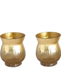 HIER_4810 Set Of 2 | 6" Gold Crackle Glass Hurricane Vase Candle Holder | Floral Vase 22 HIER_4810 Set Of 2 | 6