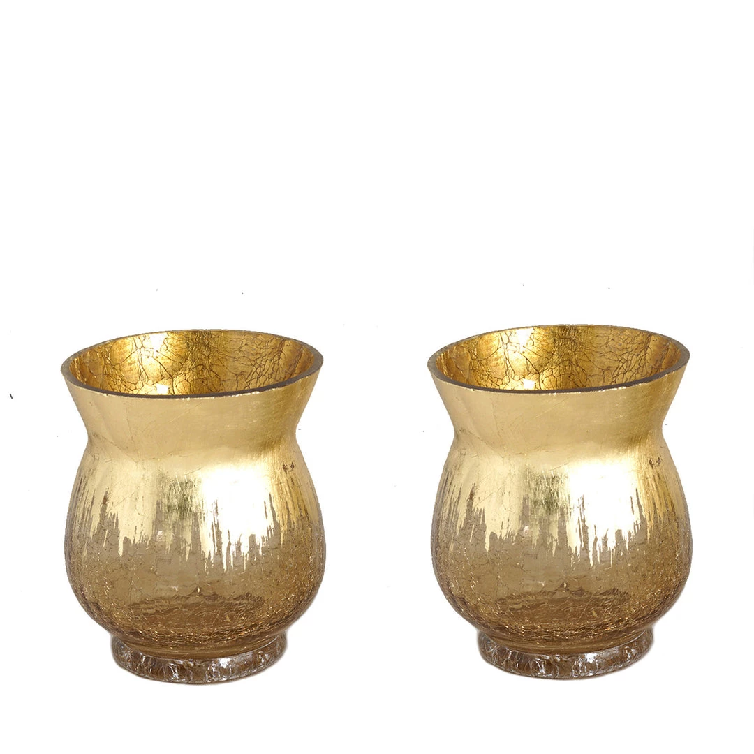 HIER_4810 Set Of 2 | 6" Gold Crackle Glass Hurricane Vase Candle Holder | Floral Vase 11 HIER_4810 Set Of 2 | 6" Gold Crackle Glass Hurricane Vase Candle Holder | Floral Vase