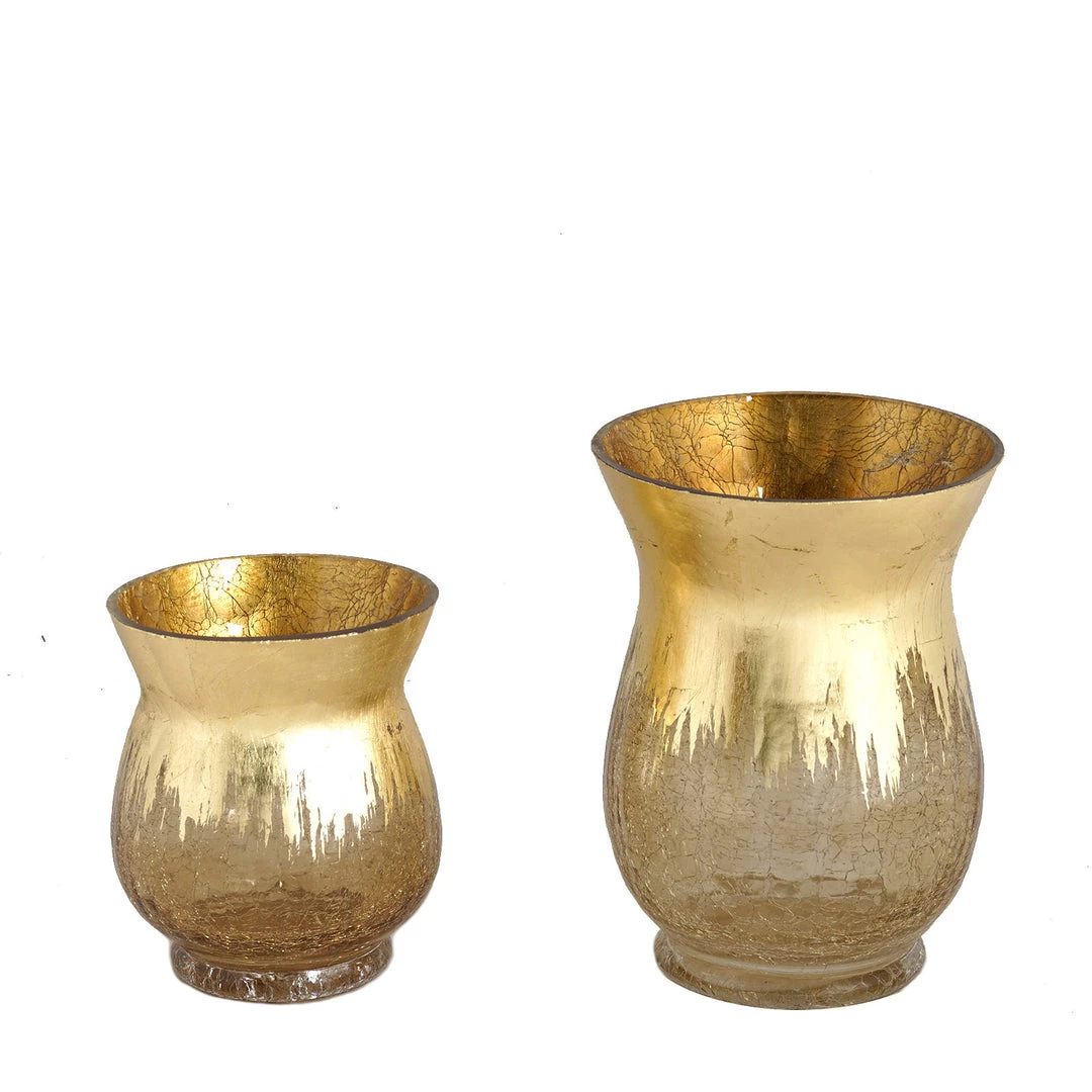 HIER_4810 Set Of 2 | 6" Gold Crackle Glass Hurricane Vase Candle Holder | Floral Vase 9 HIER_4810 Set Of 2 | 6" Gold Crackle Glass Hurricane Vase Candle Holder | Floral Vase