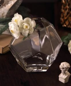 HIER_4810 2 Pack | 5" Clear Glass Geometric Vases | Table Top Prism Terrariums Glass Vases