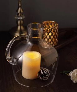 HIER_4810 10" Heavy Duty Clear Glass Vases | Candle Holder Centerpiece | Glass Cloche Jar Dome With Wooden Base Chargers & Centerpieces 34 HIER_4810 10