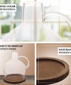HIER_4810 10" Heavy Duty Clear Glass Vases | Candle Holder Centerpiece | Glass Cloche Jar Dome With Wooden Base Chargers & Centerpieces 24 HIER_4810 10