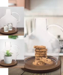 HIER_4810 10" Heavy Duty Clear Glass Vases | Candle Holder Centerpiece | Glass Cloche Jar Dome With Wooden Base Chargers & Centerpieces 25 HIER_4810 10