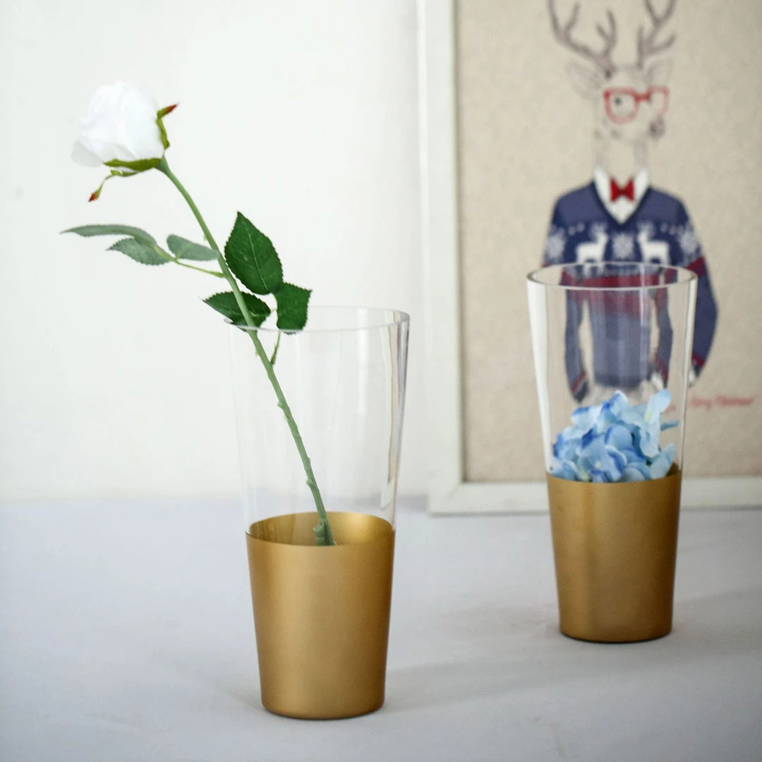 HIER_4810 Chargers & Centerpieces 2 Pack | 12" Gold Dipped Bud Vases | Cylinder Vases | Glass Vase Flower Centerpieces 1 HIER_4810 Chargers & Centerpieces 2 Pack | 12" Gold Dipped Bud Vases | Cylinder Vases | Glass Vase Flower Centerpieces