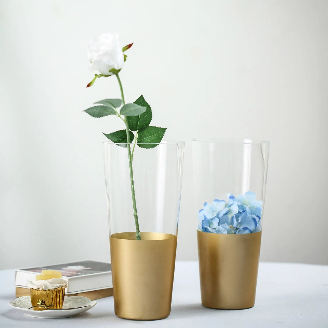 HIER_4810 Chargers & Centerpieces 2 Pack | 12" Gold Dipped Bud Vases | Cylinder Vases | Glass Vase Flower Centerpieces 2 HIER_4810 Chargers & Centerpieces 2 Pack | 12" Gold Dipped Bud Vases | Cylinder Vases | Glass Vase Flower Centerpieces