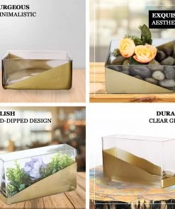 HIER_4810 2 Pack | 6" Gold Dipped Square Glass Vases | Votive Candle Holders 16 HIER_4810 2 Pack | 6