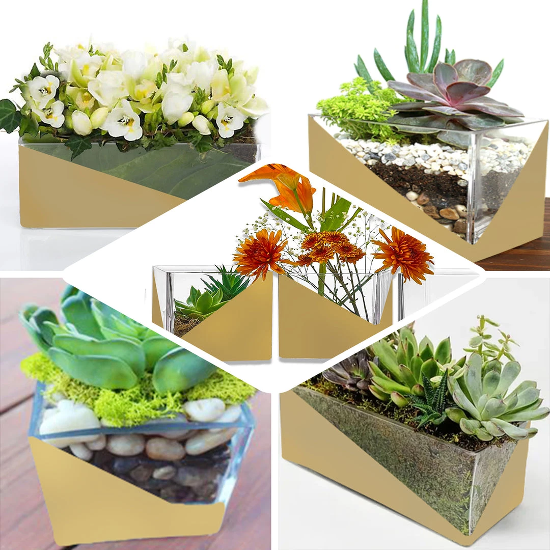 HIER_4810 2 Pack | 6" Gold Dipped Square Glass Vases | Votive Candle Holders 5 HIER_4810 2 Pack | 6" Gold Dipped Square Glass Vases | Votive Candle Holders