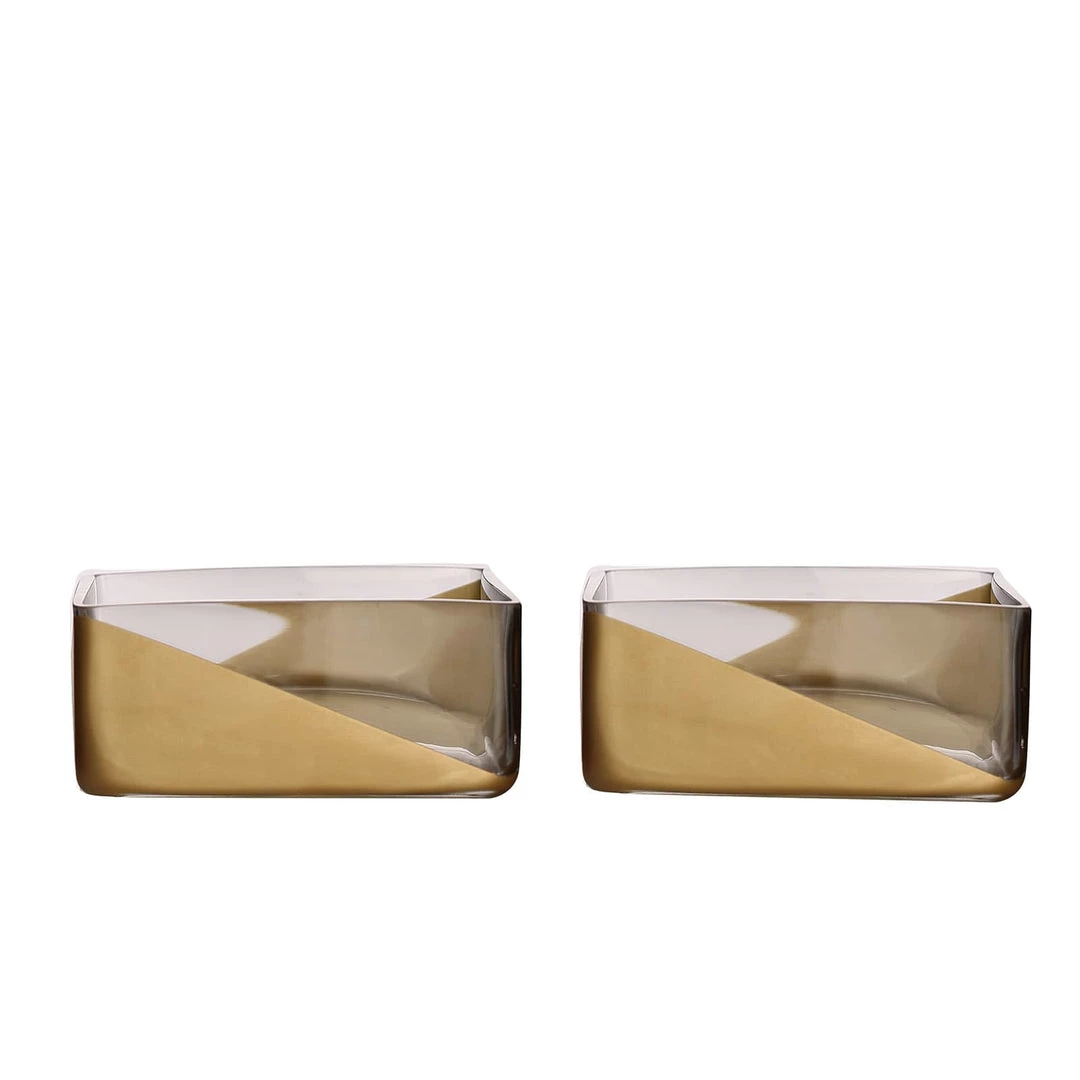 HIER_4810 2 Pack | 6" Gold Dipped Square Glass Vases | Votive Candle Holders 10 HIER_4810 2 Pack | 6" Gold Dipped Square Glass Vases | Votive Candle Holders