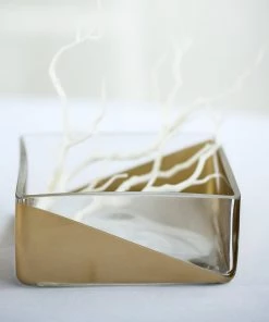 HIER_4810 2 Pack | 6" Gold Dipped Square Glass Vases | Votive Candle Holders 19 HIER_4810 2 Pack | 6