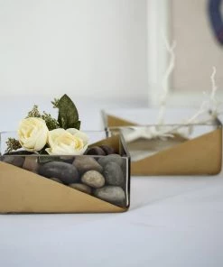 HIER_4810 2 Pack | 6" Gold Dipped Square Glass Vases | Votive Candle Holders