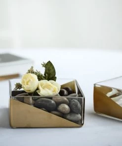 HIER_4810 2 Pack | 6" Gold Dipped Square Glass Vases | Votive Candle Holders 18 HIER_4810 2 Pack | 6