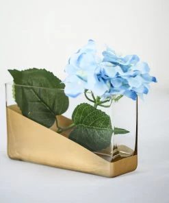 HIER_4810 2 Pack | 8" Gold Dipped Rectangle Glass Vases | Votive Candle Holders