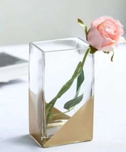 HIER_4810 Chargers & Centerpieces 2 Pack | 7" Gold Dipped Glass Cylinder Vases Flower Centerpieces