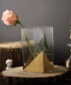 HIER_4810 Chargers & Centerpieces 2 Pack | 7" Gold Dipped Glass Cylinder Vases Flower Centerpieces