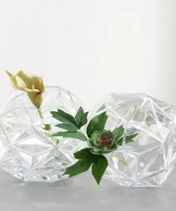 HIER_5200 2 Pack | 7" Honeycomb Glass Geometric Vases | Heavy Duty Glass Candle Holder | Table Top Terrariums Chargers & Centerpieces 25 HIER_5200 2 Pack | 7