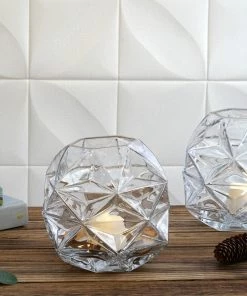 HIER_5200 2 Pack | 7" Honeycomb Glass Geometric Vases | Heavy Duty Glass Candle Holder | Table Top Terrariums Chargers & Centerpieces 30 HIER_5200 2 Pack | 7