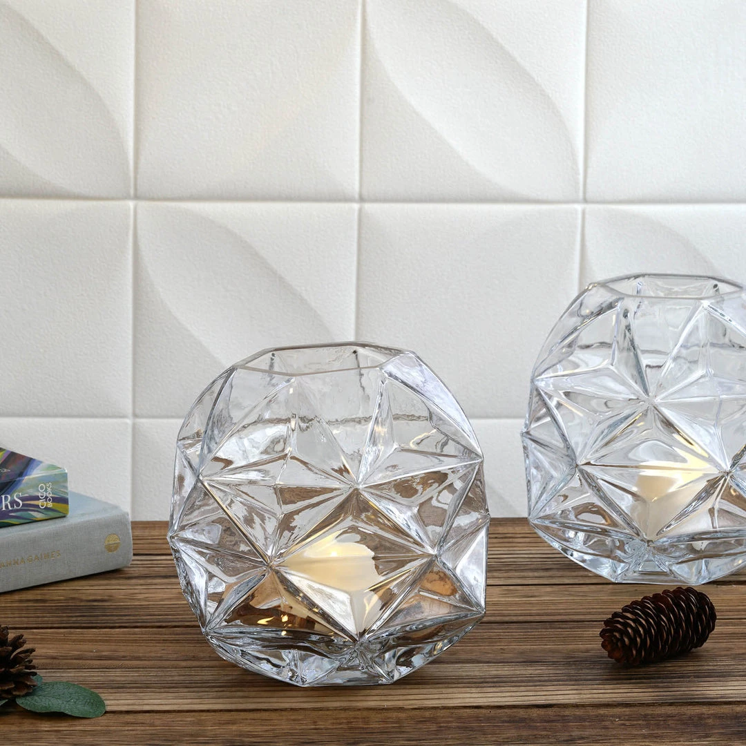 HIER_5200 2 Pack | 7" Honeycomb Glass Geometric Vases | Heavy Duty Glass Candle Holder | Table Top Terrariums Chargers & Centerpieces 13 HIER_5200 2 Pack | 7" Honeycomb Glass Geometric Vases | Heavy Duty Glass Candle Holder | Table Top Terrariums Chargers & Centerpieces