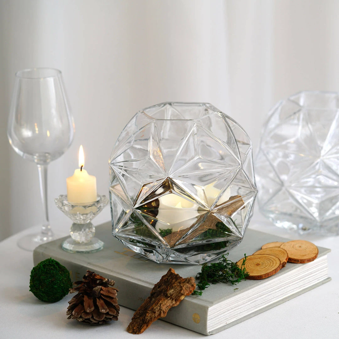 HIER_5200 2 Pack | 7" Honeycomb Glass Geometric Vases | Heavy Duty Glass Candle Holder | Table Top Terrariums Chargers & Centerpieces 1 HIER_5200 2 Pack | 7" Honeycomb Glass Geometric Vases | Heavy Duty Glass Candle Holder | Table Top Terrariums Chargers & Centerpieces