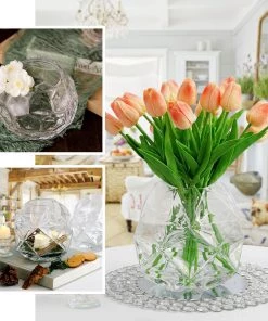 HIER_5200 2 Pack | 7" Honeycomb Glass Geometric Vases | Heavy Duty Glass Candle Holder | Table Top Terrariums Chargers & Centerpieces 22 HIER_5200 2 Pack | 7