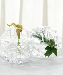 HIER_5200 2 Pack | 7" Honeycomb Glass Geometric Vases | Heavy Duty Glass Candle Holder | Table Top Terrariums Chargers & Centerpieces 26 HIER_5200 2 Pack | 7