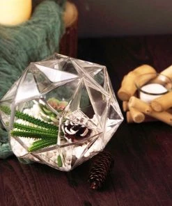 HIER_5200 2 Pack | 7" Honeycomb Glass Geometric Vases | Heavy Duty Glass Candle Holder | Table Top Terrariums Chargers & Centerpieces