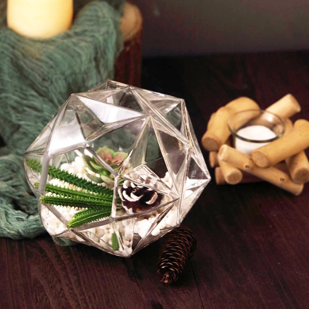 HIER_5200 2 Pack | 7" Honeycomb Glass Geometric Vases | Heavy Duty Glass Candle Holder | Table Top Terrariums Chargers & Centerpieces 2 HIER_5200 2 Pack | 7" Honeycomb Glass Geometric Vases | Heavy Duty Glass Candle Holder | Table Top Terrariums Chargers & Centerpieces