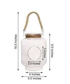 HIER_3300 2 Pack | 16" Clear Glass Vase Jar With Twine Rope Handle | DIY Hanging Glass Terrariums Chargers & Centerpieces 16 HIER_3300 2 Pack | 16