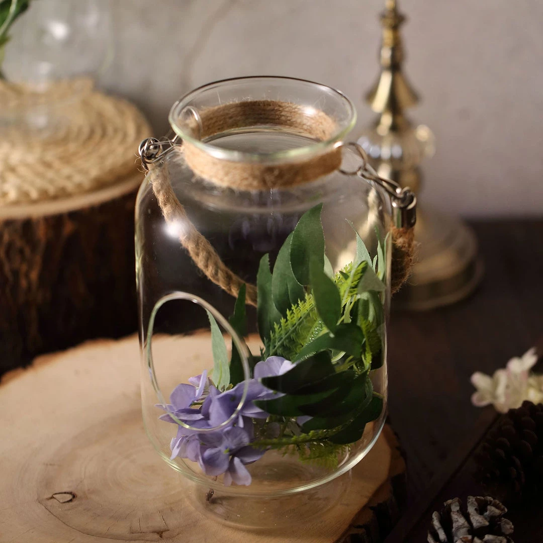 HIER_3300 2 Pack | 16" Clear Glass Vase Jar With Twine Rope Handle | DIY Hanging Glass Terrariums Chargers & Centerpieces 5 HIER_3300 2 Pack | 16" Clear Glass Vase Jar With Twine Rope Handle | DIY Hanging Glass Terrariums Chargers & Centerpieces