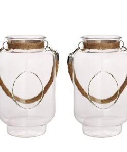 HIER_3300 2 Pack | 16" Clear Glass Vase Jar With Twine Rope Handle | DIY Hanging Glass Terrariums Chargers & Centerpieces 24 HIER_3300 2 Pack | 16