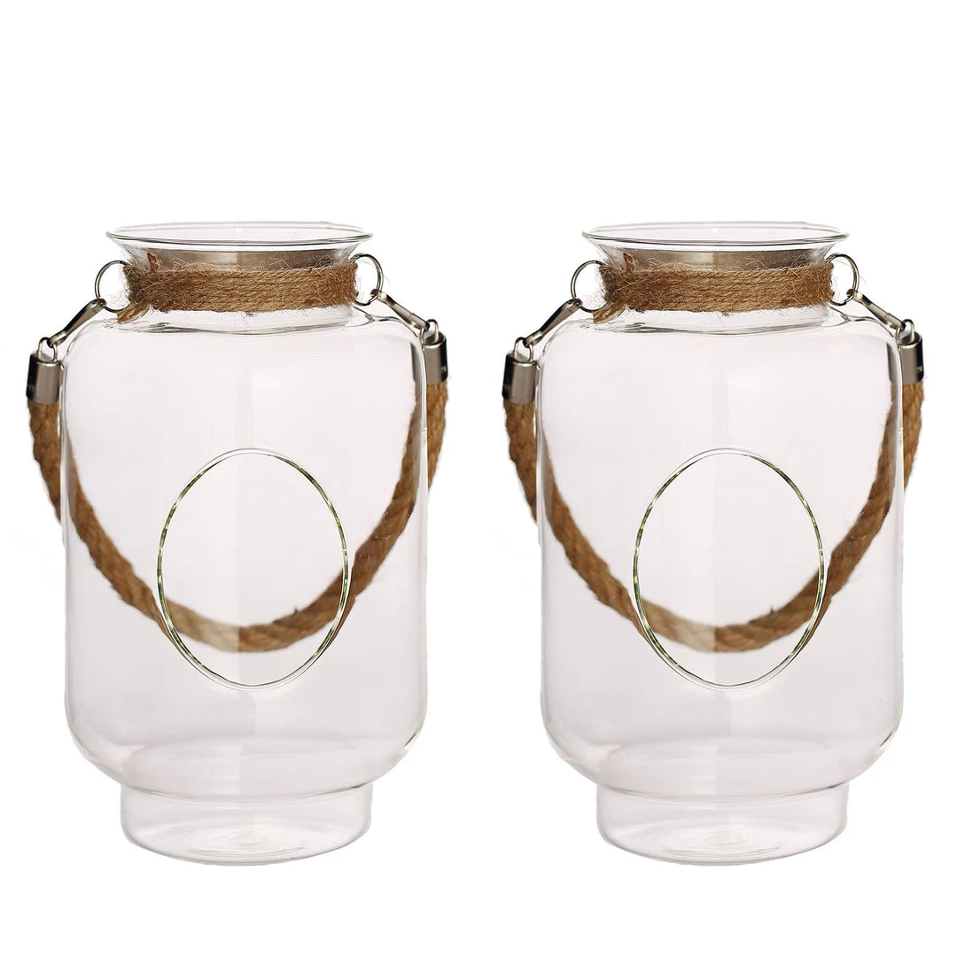 HIER_3300 2 Pack | 16" Clear Glass Vase Jar With Twine Rope Handle | DIY Hanging Glass Terrariums Chargers & Centerpieces 11 HIER_3300 2 Pack | 16" Clear Glass Vase Jar With Twine Rope Handle | DIY Hanging Glass Terrariums Chargers & Centerpieces
