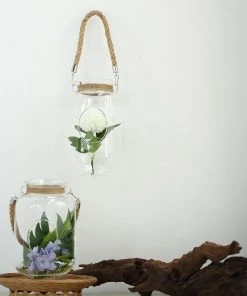 HIER_3300 2 Pack | 16" Clear Glass Vase Jar With Twine Rope Handle | DIY Hanging Glass Terrariums Chargers & Centerpieces 21 HIER_3300 2 Pack | 16