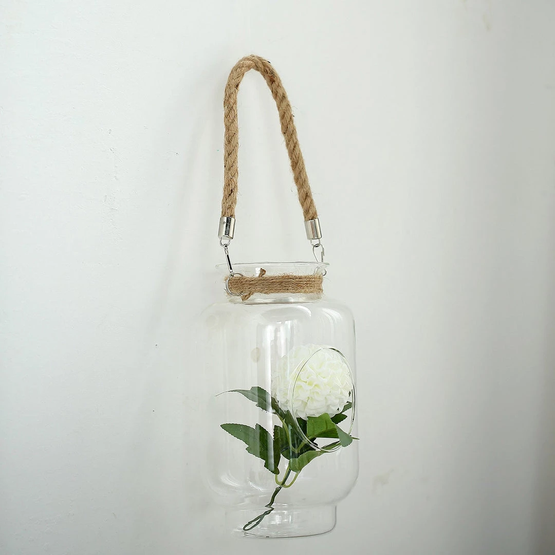 HIER_3300 2 Pack | 16" Clear Glass Vase Jar With Twine Rope Handle | DIY Hanging Glass Terrariums Chargers & Centerpieces 6 HIER_3300 2 Pack | 16" Clear Glass Vase Jar With Twine Rope Handle | DIY Hanging Glass Terrariums Chargers & Centerpieces