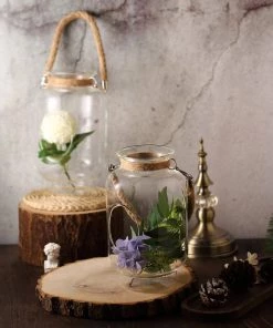 HIER_3300 2 Pack | 16" Clear Glass Vase Jar With Twine Rope Handle | DIY Hanging Glass Terrariums Chargers & Centerpieces 20 HIER_3300 2 Pack | 16