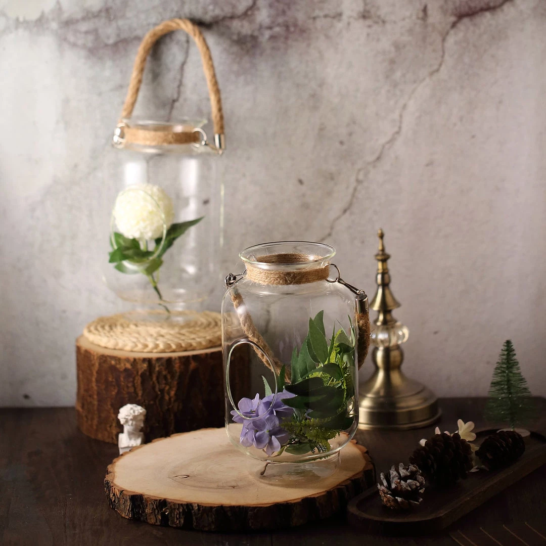 HIER_3300 2 Pack | 16" Clear Glass Vase Jar With Twine Rope Handle | DIY Hanging Glass Terrariums Chargers & Centerpieces 7 HIER_3300 2 Pack | 16" Clear Glass Vase Jar With Twine Rope Handle | DIY Hanging Glass Terrariums Chargers & Centerpieces