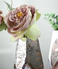 HIER_4810 2 Pack | 12" Mercury Glass Vases | Pentagon Geometric Vases | Silver / Rose Gold Chargers & Centerpieces