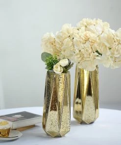HIER_4810 Chargers & Centerpieces 2 Pack | 11" Gold Mercury Glass Vases | Geometric Vases Flower Centerpieces 18 HIER_4810 Chargers & Centerpieces 2 Pack | 11