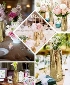 HIER_4810 Chargers & Centerpieces 2 Pack | 11" Gold Mercury Glass Vases | Geometric Vases Flower Centerpieces 17 HIER_4810 Chargers & Centerpieces 2 Pack | 11