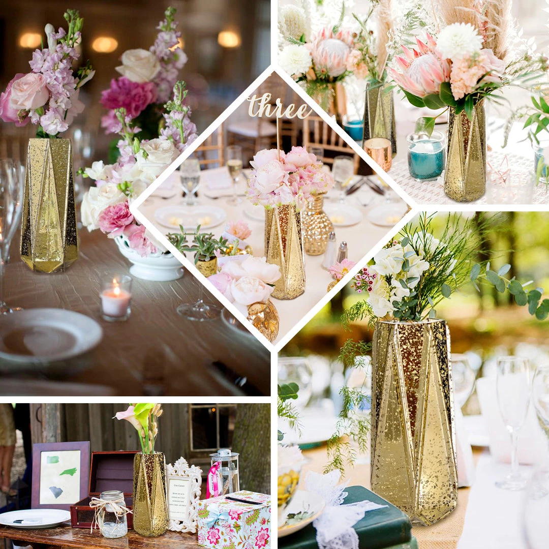 HIER_4810 Chargers & Centerpieces 2 Pack | 11" Gold Mercury Glass Vases | Geometric Vases Flower Centerpieces 5 HIER_4810 Chargers & Centerpieces 2 Pack | 11" Gold Mercury Glass Vases | Geometric Vases Flower Centerpieces