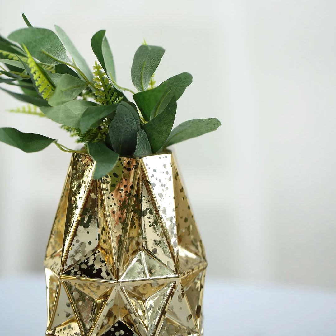 HIER_4810 Chargers & Centerpieces 2 Pack | 7" Gold Mercury Glass Vases | Geometric Vases Flower Centerpieces 2 HIER_4810 Chargers & Centerpieces 2 Pack | 7" Gold Mercury Glass Vases | Geometric Vases Flower Centerpieces