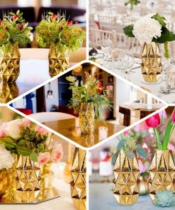 HIER_4810 Chargers & Centerpieces 2 Pack | 7" Gold Mercury Glass Vases | Geometric Vases Flower Centerpieces 22 HIER_4810 Chargers & Centerpieces 2 Pack | 7