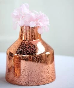 HIER_4810 Chargers & Centerpieces 2 Pack | 8" Rose Gold Mercury Glass Vases | Vessel Shaped Glass Flower Vase Centerpieces