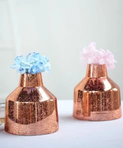 HIER_4810 Chargers & Centerpieces 2 Pack | 8" Rose Gold Mercury Glass Vases | Vessel Shaped Glass Flower Vase Centerpieces