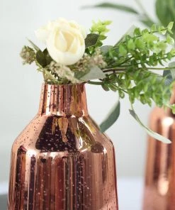 HIER_4810 Chargers & Centerpieces 2 Pack | 9" Rose Gold Mercury Glass Vases | Vessel Shaped Glass Flower Vase Centerpieces