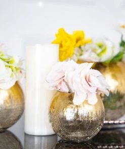 HIER_4810 4.5" Gold Foiled Crackle Glass Flower Vase, Bubble Vase