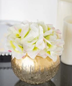 HIER_4810 4.5" Gold Foiled Crackle Glass Flower Vase, Bubble Vase