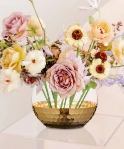 HIER_4320 Chargers & Centerpieces 2 Pack | 4.5" Gold Honeycomb Glass Vase, Bubble Glass Vase, Glass Candle Holders Table Centerpiece